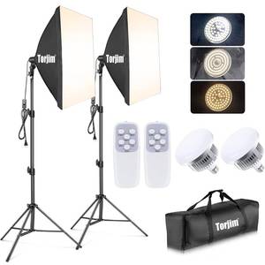 lot 119 image: Brand New Torjim Softbox Photography Lighting Kit, 2Pcs 27 x 27 Professional Soft Box  3000K-7500K 85W LED Bulbs with Remote $79.99 Retail N