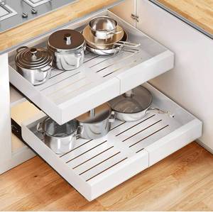 lot 143 image: Brand New Expandable Pull Out Cabinet Organizer 21 Deep with Cleaning Brush $35.99 Retail N