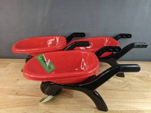 lot 338 image: 3 Brand New Red Toy Wheelbarrows N