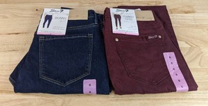 lot 334 image: Lot of 2 Brand New Seven7 Womens Skinny Jeans, Maroon & Denim Blue, Womens Size 6 N