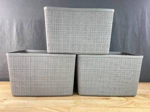 lot 113 image: Set of 3 Brand New Curver 19 Quart Resin Baskets in Gray N