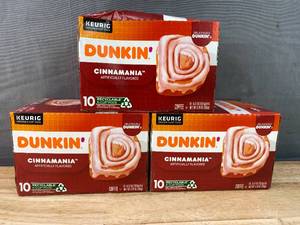 lot 50A image: 3 Brand New Dunkin Cinnamania Keurig Cup Boxes N