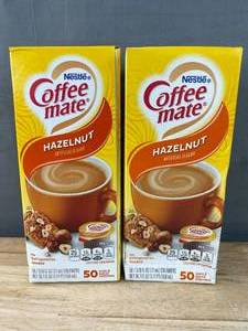 lot 61A image: 2 Brand New Boxes Nestle Coffee Mate Hazelnut Non-Dairy Creamer Individual Pods N