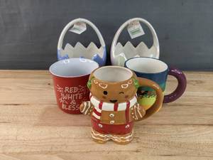 lot 157 image: New 3 Mugs and 2 Easter Egg Baskets N