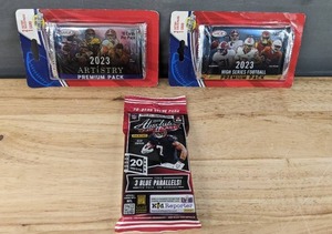 lot 37A image: 2 Brand New Factory Sealed Sage 2 Packs & 1 Card NFL Football Packs and 2023 Panini Absolute 20 Card NFL Football Pack N