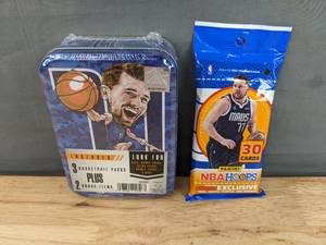 lot 45 image: Brand New 2024-25 NBA Hoops Panini Basketball Trading Card Pack & Luka Doncic 3-Pack Tin with 2 Bonus Items N