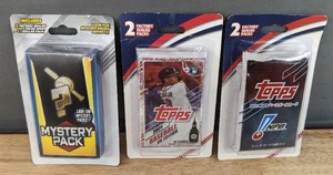 lot 40D image: 2 Brand New Factory Sealed Topps MLB Baseball Packages with 2 Packs Each and Mystery Pack MLB Baseball Cards with 3 Packs N