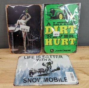 lot 177 image: Brand New Tin Signs - John Deere, Snowmobile, Female N