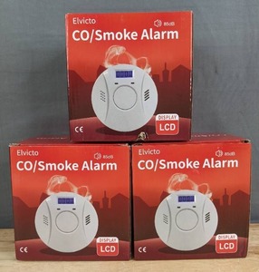 lot 73A image: 3 Brand New Elvicto COSmoke Alarm LCD Display N
