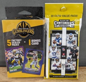 lot 47A image: Brand New NFL Football Panini Contender 2023 Sealed Pack and Gunslingers 5 Factory Sealed Packs Plus 1 Bonus Card N