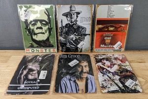 lot 85A image: 6 New 5 x 12 Aluminum Signs Monster, Clint Eastwood, Jim Croce, Etc. N