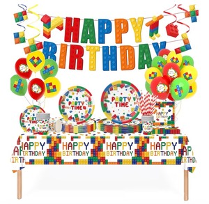 lot 172 image: Brand New Smileskiddo Building Blocks Birthday Party Decorations Happy Birthday Party Supplies N