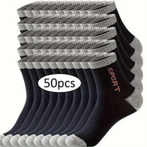 lot 4C image: 50 Brand New Pairs of Mens Navy Blue Sport Mid Length Breathable Socks N