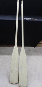 lot 14 image: VINTAGE WOODEN  OARS WITH OAR LOCKS