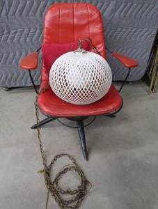 lot 123 image: RETRO RED CHAIR FUNKY HANGING LIGHT