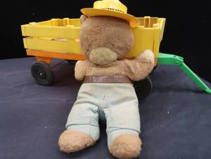 lot 154 image: VINTAGE SMOKEY THE BEAR STUFFED ANIMAL IN WAGON