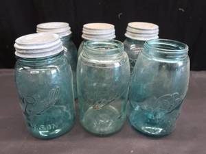 lot 174 image: ANTIQUE BALL MASON JARS WITH LIDS