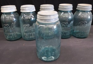lot 176 image: ANTIQUE BALL MASON JARS WITH LIDS