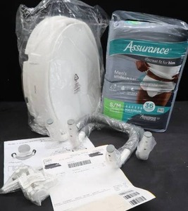 lot 220 image: 4 TOILET SEAT WITH ARMS AND LID NEW STILL IN BOX, NEW BAG OF MENS ADULT DIAPERS