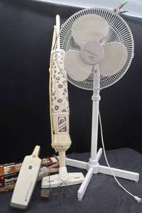 lot 241 image: STANDING WINDMERE FAN, DUSTBUSTER CORDLESS VAC, ELECTRICBROOM VACUUM