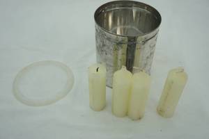 lot 5 image: emergency candles and shortening tin