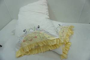 lot 65 image: 2 feather down pillows. very good condition