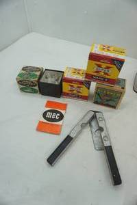lot 114 image: vintage empty shell boxes and reloading tool