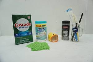 lot 204 image: Cascade Dish Soap, Disinfecting Wipes, Stainless Steel Wipes and more