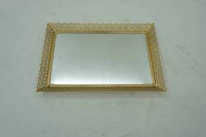 lot 251 image: Vintage Gold Toned Metal Vanity Mirror 12x 18