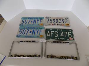 lot 24 image: License plates & 2 - plate holders Iowa Hawkeyes