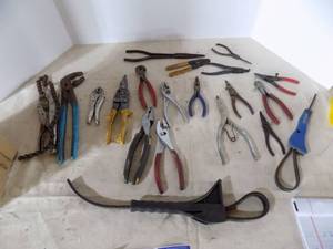 lot 125 image: Lot Of Pliers, Snap Ring Pliers, Snips, Filter Wrenches Total Count 20