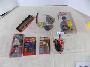 lot 141 image: Protractor, 8-Piece Screwdriver Right Angle Strip, Easy Auto Stripper, Threadlock, Chalk, Antifreeze Tester, Stained Glass Iron Tester