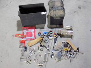lot 143 image: Miscellaneous Hardware Battery Box, Hitch Pins, Starter, Carb Gasket