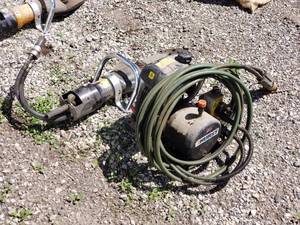lot 76 image: Hurst Hydraulic Pump and Hose Set with Jaws of Life Tool in Working Condition
