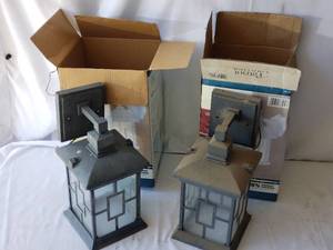 lot 78 image: Pair of Exterior Wall Lanterns with Frosted Glass