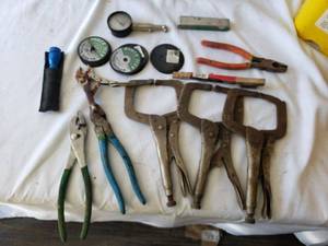 lot 81 image: Assorted Hand Tools with C-Clamps and Pliers