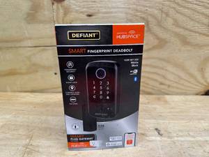lot 101 image: Defiant Square Fingerprint Matte Black Electronic Single Cylinder Deadbolt Wi-Fi Enabled Powered by Hubspace