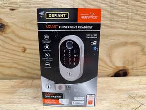 lot 106 image: Defiant Round Fingerprint Satin Nickel Electronic Single Cylinder Deadbolt Wi-Fi Enabled Powered by Hubspace