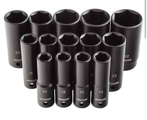 lot 141 image: ARCAN TOOLS 12 Inch Drive Deep Impact Socket Set, Metric, 11mm - 32mm, Cr-V, 14-Piece0122515