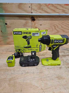 lot 62 image: RYOBI ONE 18V Cordless 14 in. Impact Driver Kit with 1.5 Ah Battery and Charger Model # PCL235K1