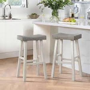 lot 28 image: Lazzara Oxton 30 in. White and Coffee Wood Pub Height Stool with Wood Seat (Set of 2)  Customer Returns See Pictures