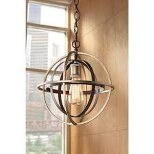 lot 30 image: Home Decorators Collection Barton Bay 1-Light Bronze and Champagne Pewter Orb Mini Pendant Hangling Light Customer Returns See Pictures