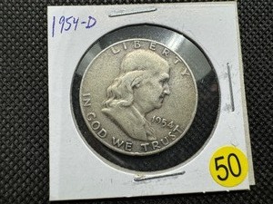 lot 50 image: 1954-D  Franklin Half Dollar