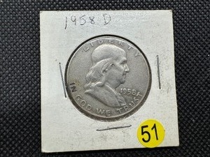 lot 51 image: 1958-D  Franklin Half Dollar