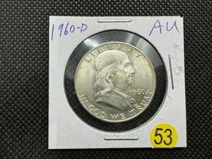 lot 53 image: 1960-D  Franklin Half Dollar - Marked AU When Purchased