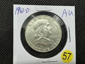 lot 57 image: 1963-D  Franklin Half Dollar - Marked AU When Purchased