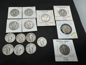 lot 61 image: Fifteen Mixed Full Date Silver Standing Liberty Quarters