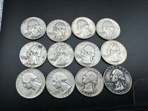 lot 65 image: 12 Silver Washington Quarters all 1950s