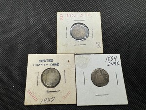 lot 70 image: Three Liberty Seated Dimes -- 1853 WArrows 1854 WArrows, and 1887