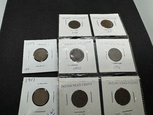 lot 80 image: Eight Indian Head Cents Better dates 1881, and 1886 1899, 1900, 1902, 1905, and (2) 1907s
